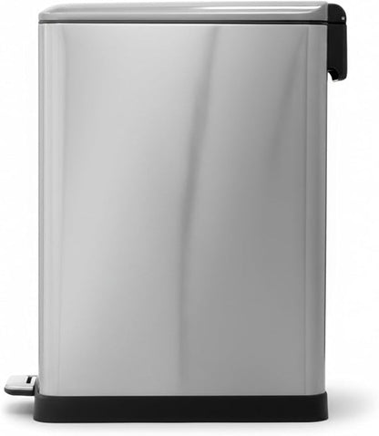 Home Zone Living 13 Gallon Slim Kitchen Trash Can with Dual Compartments for Trash and Recycling, Soft Close Lid, Step Pedal, Stainless Steel, Silver