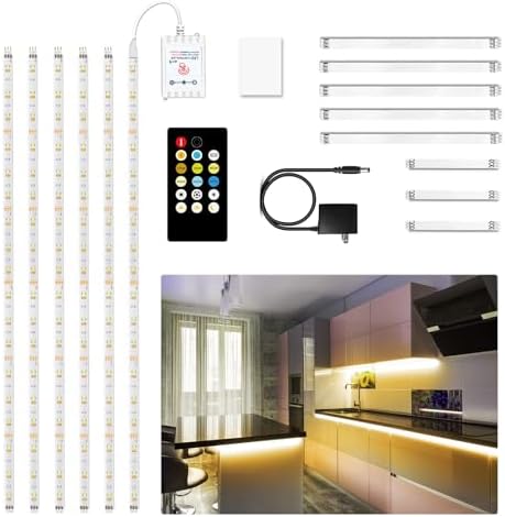 DAYBETTER Under Cabinet Lights, 6 PCS Under Cabinet Lighting with Remote, Dimmable LED Strip Lights for Bedroom, LED Lights for Kitchen Cabinet, Counter Shelf 2700K-6500K Warm to Daylight White, 9.8ft