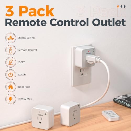 TESSAN Remote Control Outlet Plug, 1 Remote and 3 Outlets
