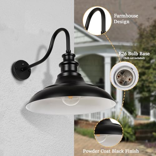 Exterior Farmhouse Barn Light,3PCS Dusk to Dawn Outdoor Lighting, 16 Inch Vintage Outside Garage Lights Fixtures for Patio Frontdoor Entryway Doorway, Matte Black
