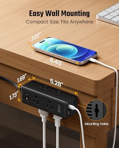 SUPERDANNY 20Ft Extension Cord with Multiple Outlets, Flat Plug Power Strip