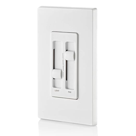 Leviton SureSlide Ceiling Fan Control and Dimmer Switch for LED, Halogen and Incandescent Bulbs, 66DF-10W, White