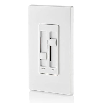 Leviton SureSlide Ceiling Fan Control and Dimmer Switch for LED, Halogen and Incandescent Bulbs, 66DF-10W, White