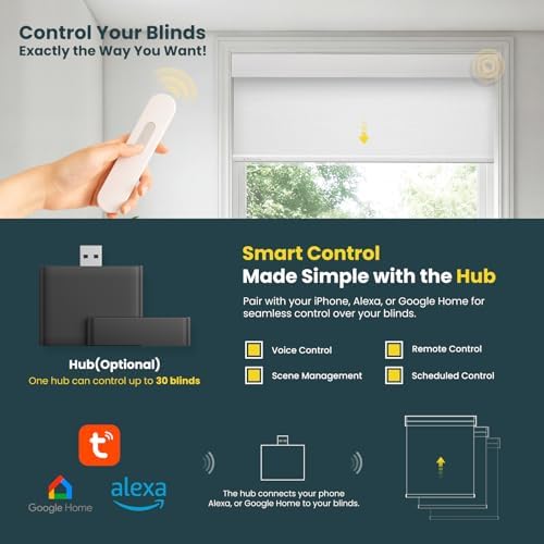 Motorized Blinds No Drill Automatic Blinds for Windows Cordless Roller Shades Electric Blinds with Remote Control Smart Blinds (White, 29.5 x 72)