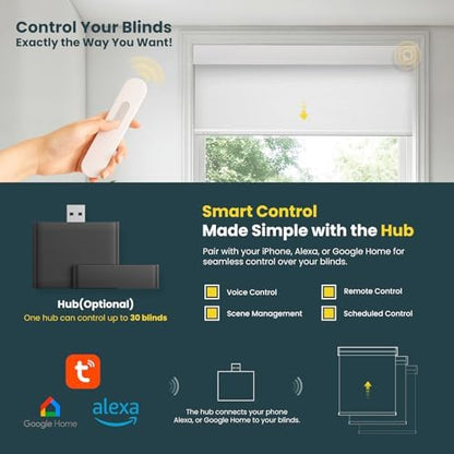 Motorized Blinds No Drill Automatic Blinds for Windows Cordless Roller Shades Electric Blinds with Remote Control Smart Blinds (White, 29.5 x 72)