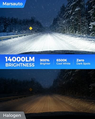 Marsauto H8/H11 LED Fog Light Bulb, 14,000LM 6500K Cool White 1:1 Size H16/H8 Fog Lights, 0.16" Ultra-Thin Focused Beam for Foggy/Rainy Days, Pluy&Play, Tail Light Covers