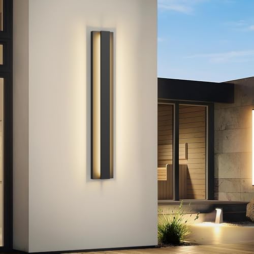 LamQee 31.5 Inch Long Outdoor Wall Lights Modern Exterior Lighting Fixtures, 3000K 24W LED Linear Outdoor Wall Sconce, Contemporary Matte Black Outside Wall Mount Lights for House Garage Porch Patio