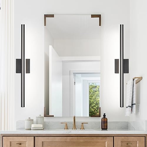 SineRise 32-Inch LED Modern Bathroom Vanity Light Bar, Matte Black Modern Acrylic Bathroom Wall Lighting Fixtures Over Mirror (Cool White 6000K)