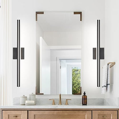 SineRise 32-Inch LED Modern Bathroom Vanity Light Bar, Matte Black Modern Acrylic Bathroom Wall Lighting Fixtures Over Mirror (Cool White 6000K)