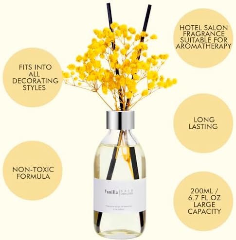 Clesh Reed Diffuser Set, 6.7 oz Vanilla Scented Diffuser with Sticks, Home Fragrance Reed Diffuser for Bathroom Shelf Decor