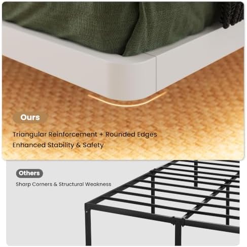 SHA CERLIN Full Size Floating Bed Frame with Smart LED Lights, White