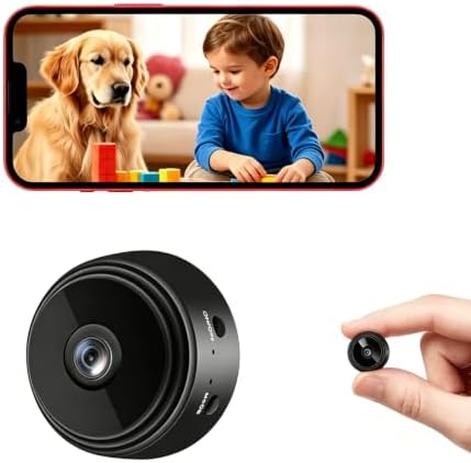 Small Nanny Cam Hidden Home Mini Security Camera with Multi-User Viewing, Black, Portable WiFi Spy Camera, Remote Monitoring, Mobile App Control