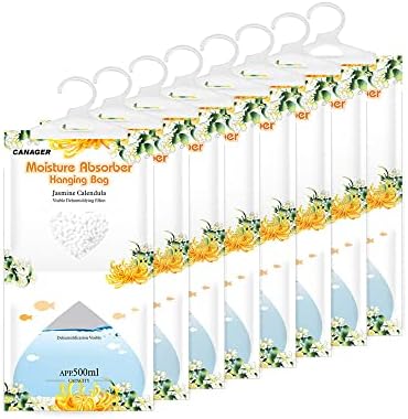 CANAGER Hanging Moisture Absorber, Jasmine Calendula Moistureproof Hanging Bag，Dehumidifier Bag (8 packs) Hanging Closet Dehumidifier Bags, Moisture Absorb 12.5 oz