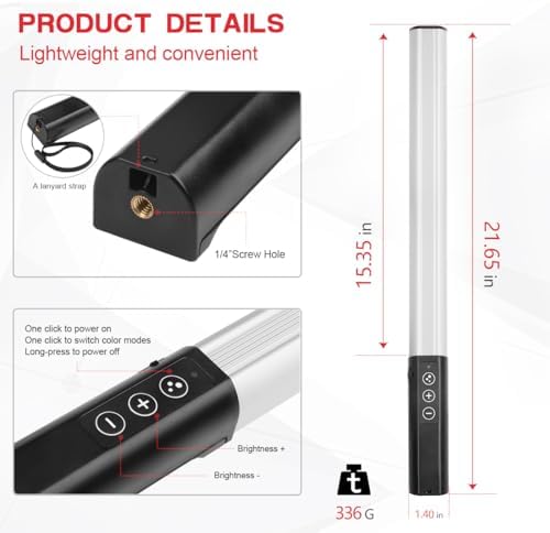 Hagibis RGB Handheld LED Video Light Wand Stick Photography Light 9 Colors,with Built-in Rechargable Battery and Remote Control,1000 Lumens Adjustable 3200K-5600K,Hot Shoe Adapter Included..