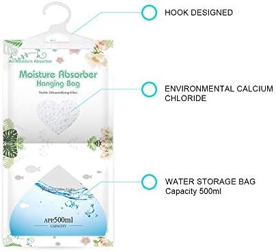 CANAGER Hanging Moisture Absorber-12 Packs, Hanging Dehumidifier Bags for Closet,Bedroom and kitchen,Fragrance Free,Moisture Absorb 12.5OZ