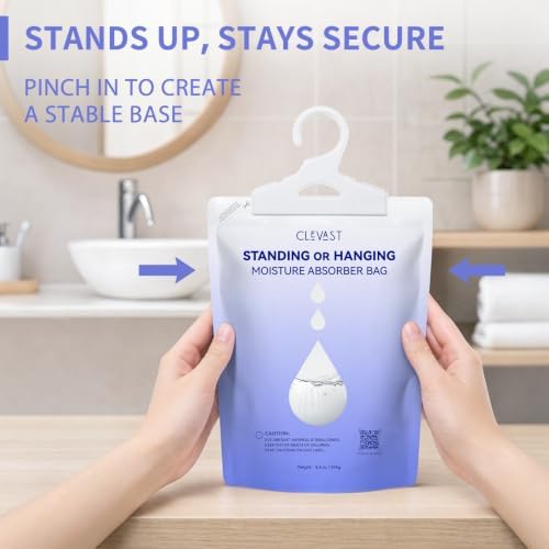 CLEVAST Moisture Absorbers Packets 10 Pack, Dehumidifier Bags for Closet, Unscented Hanging Humidity Absorber in Wardrobes, Bedrooms, Bathrooms (2 in1)