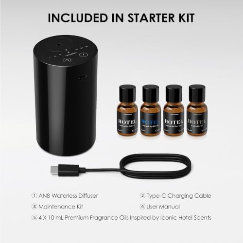 Airversa AN8 Waterless Essential Oil Diffuser Starter Kit, Black