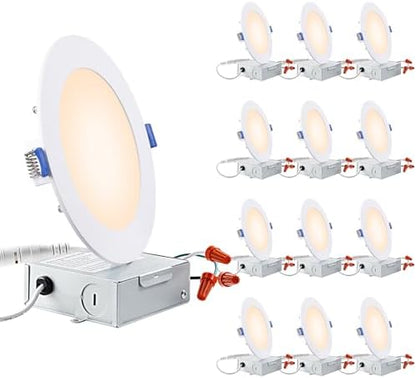 TORCHSTAR 12-Pack 6 Inch Ultra-Thin LED Recessed Light, 12W, 2700K