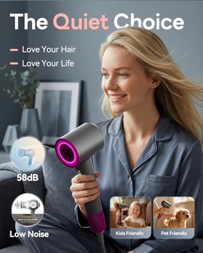 Hair Dryer, 160000RPM Ionic Blow Dryer with Diffuser (Dark Gray)