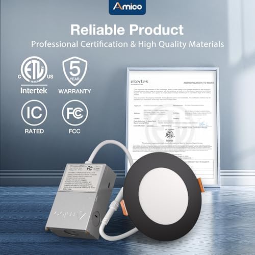 Amico 48 Pack 4 Inch LED Recessed Lighting, Canless Wafer Downlight, Black