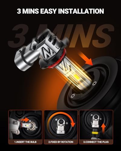 SEALIGHT 9012/HIR2 LED Light Bulb, 10X Super Brighter than Origin, 1:1 Real Size, 6500K Cool White Bulbs with 25000RPM Fan for Car Powersports ATV/UTV, 80000Hrs Lifespan, Plug and Play, Pack of 2