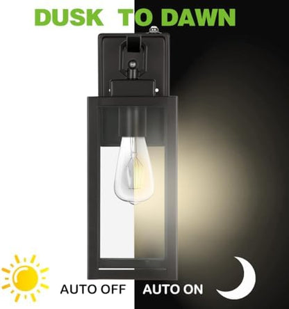 hykolity 18 Inch Dusk to Dawn Black Waterproof Outdoor Wall Light for Patio