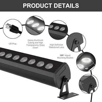 40″ LED Wall Washer Light Bar, 4000K Neutral White 36W Outdoor Light, IP65 120V AC Plug-in LED Flood Bar with 360° Adjustable Mount Brackets for Wall Wash Lighting, Landscape Uplighting