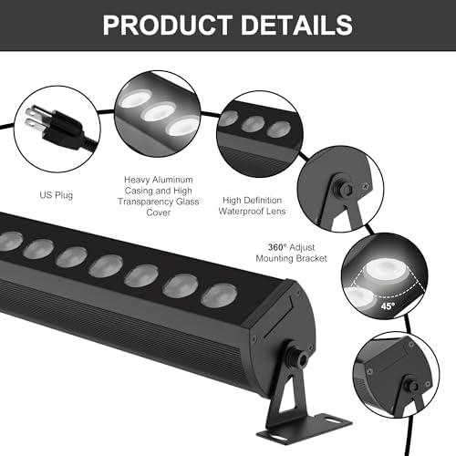 Outdoor LED Wall Washer Light Bar – 40 Inch, 3000K Warm White Waterproof Heavy-Duty Strip Light (IP65), 6.5ft Plug-&-Play