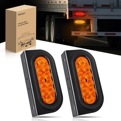 Nilight 6" Oval Trailer Tail Light 2PCS Amber w/Mounting Brackets