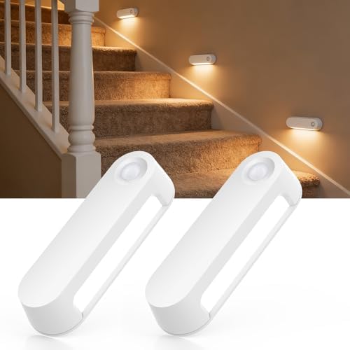 Motion Sensor Night Light, 1800mAh Rechargeable Battery Operated Step Lights, 3000K Warm White Wireless Under Cabinet Lighting for Stairs, Hallway, Closet, Bedroom, Kitchen, Cruise(2 Pack)