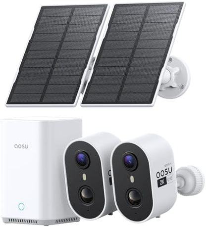 aosu 2K Solar Security Cameras Wireless Outdoor System, 2-Cam-Kit