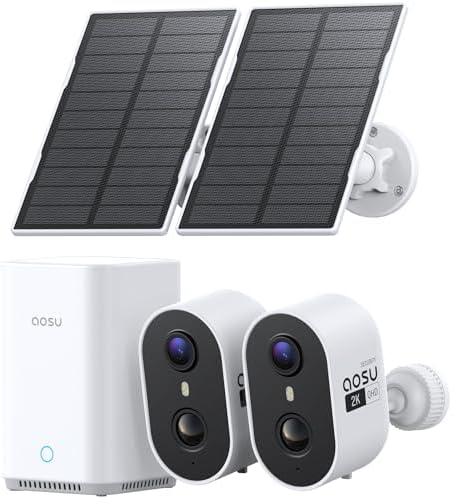 aosu 2K Solar Security Cameras Wireless Outdoor System, 2-Cam-Kit