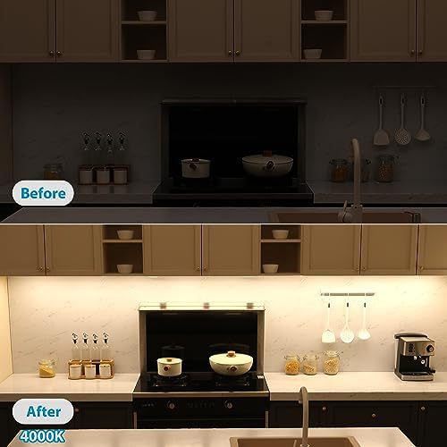 Litever Under Cabinet Lights Plug in. 6 Lights with Adapter Dimmer. 4000K