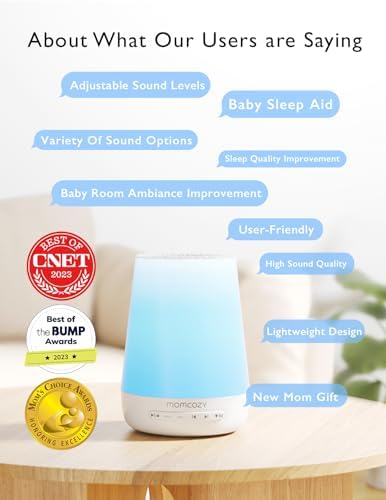 Momcozy Smart Baby Sound Machine with Night Light, White Noise Machine | Toddler Sleep Trainer 34 Soothing Sleep Sounds, Timer, App Remote Control, Egg Light, Personal Sleep Routine Alarm Clock