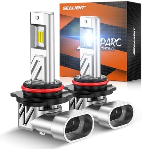 SEALIGHT 9012/HIR2 LED Light Bulb, 10X Super Brighter than Origin, 1:1 Real Size, 6500K Cool White Bulbs with 25000RPM Fan for Car Powersports ATV/UTV, 80000Hrs Lifespan, Plug and Play, Pack of 2
