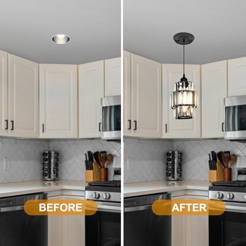 2-Pack Recessed Light to Pendant Converter Kit, Adjustable for 5 and 6 inch Recessed Can Light Conversion Kit, Includes E26 Socket, Triangular Bracket, Round Mounting Plate & 3D Black Cover
