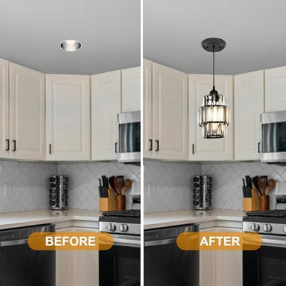 2-Pack Recessed Light to Pendant Converter Kit, Adjustable for 5 and 6 inch Recessed Can Light Conversion Kit, Includes E26 Socket, Triangular Bracket, Round Mounting Plate & 3D Black Cover