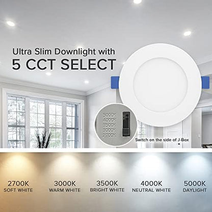 Maxxima 4" Ultra Thin Recessed LED Downlight, 650 Lumens, 5 CCT, 12-Pack