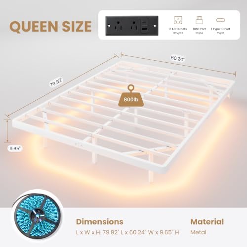 SHA CERLIN Queen Size Floating Bed Frame with Smart LED Lights, White