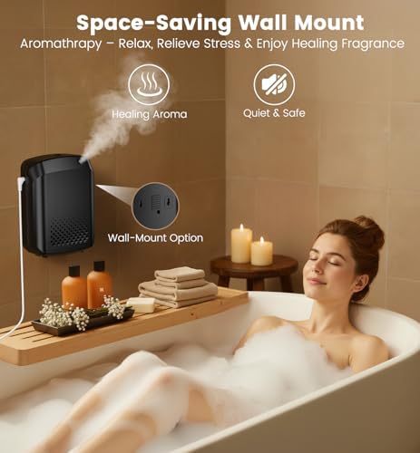 Waterless Essential Oil Diffuser 3000 Sq.Ft Coverage for Large Home Hotel Office, 400ml Cold Air Scent Machine for Aromathrapy, Bluetooth App Control, Quiet Aroma Diffuser Wall Amount Christmas Gift