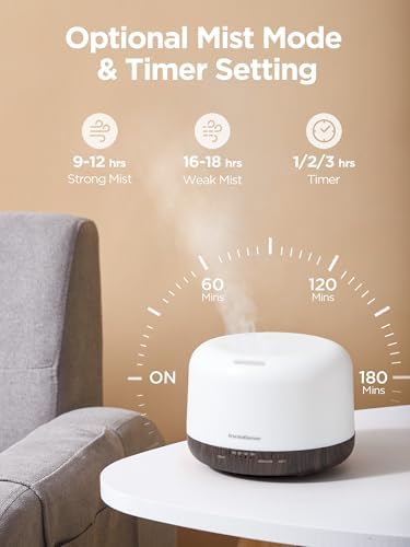 InnoGear 500ml Essential Oil Diffuser for Home Cool Mist Humidifier, Brown