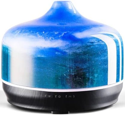 Porseme 500ml Glass Essential Oil Diffuser Aromatherapy Ultrasonic Cool Mist Humidifier 15-21 Running Hours Waterless Auto-Off Air Diffusers for Sleeping Yoga Working Spa(Dreamy Blue)