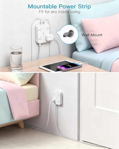 3Ft Short Power Strip with 4 USB Ports(2 USB C), 4 Widely Spaced AC Outlets