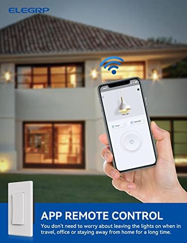 ELEGRP Smart Light Switch, 2.4GHz Wi-Fi Light Switch Compatible with Alexa & Google Assistant, Neutral Wire Required, APP Control and Timer Schedule, UL Certified,Single Pole, White, 1 Pack