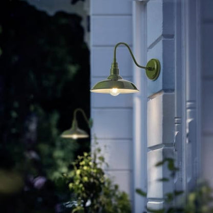 14 Inch Dome Outdoor Gooseneck Barn Lights Olive Green Farmhouse Exterior Wall Lights for Porch, 2Pack Patio Barn Style Wall Mount Gooseneck Lighting for House, Garage