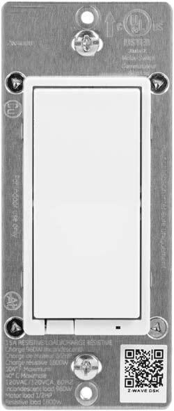 Bryant Electric IDEVZ01DW ZWave Enabled RF Decorator Switch 960W Incandescent, 1800W CFL/LED, Z-Wave Hub Required, 15A, 120VAC, White