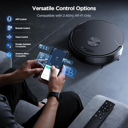 Robot Vacuum and Mop Combo, 8000Pa Strong Suction 2 in 1 Vacuum Robot with Mopping, with Schedule, Wi-Fi/App/Remote, Self-Charging, Slim, Ideal for Hard Floor, Pet Hair, Low-Pile Carpet