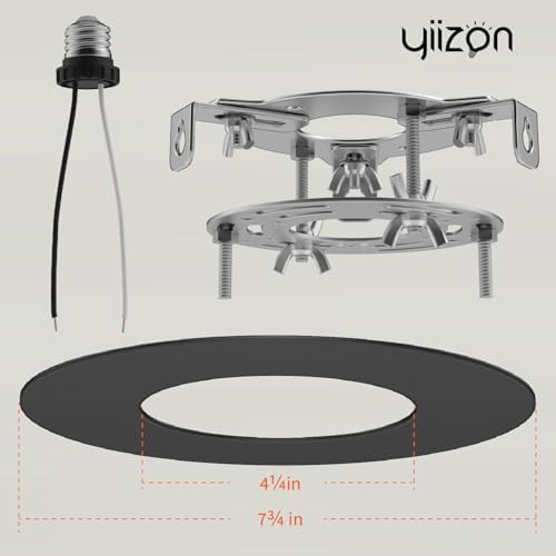 5 and 6 inch Recessed Can Light Conversion Kit, Ceiling Light Fixture Upgrade, Pendant & Hanging, 7¾ Inch Flat Steel Ceiling Medallion, Black Finish 2 Packs