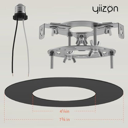 5 and 6 inch Recessed Can Light Conversion Kit, Ceiling Light Fixture Upgrade, Pendant & Hanging, 7¾ Inch Flat Steel Ceiling Medallion, Black Finish 2 Packs