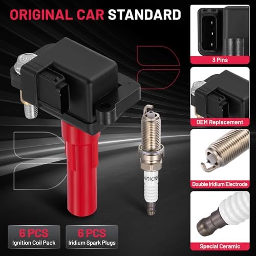 BDFHYK 6 Ignition Coil Pack UF287 and 6 Iridium Spark Plug 4704 Compatible with Subaru 2006-2007 B9 Tribeca, 2008-2009 Legacy, 2001-2003 2005-2009 Outback, 2008-2009 Tribeca 3.0L H6 Coil for GN10435